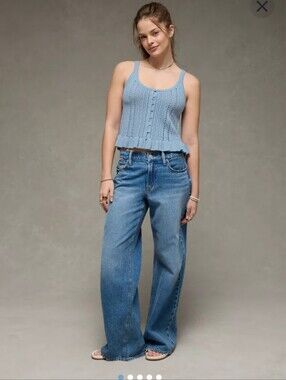 American Eagle Outfitters Light Blue Knit Button-Front Tank